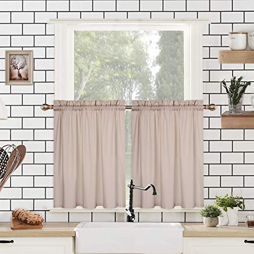 LinTimes Küchen-Vorhänge, Stufen, Café-Vorhänge, Kurze Fenstervorhänge, wasserabweisend, kleine Vorhänge für Wohnzimmer/Küche/Café, 76,2 cm B x 76,2 cm L, Taupe, 2er-Set von LinTimes