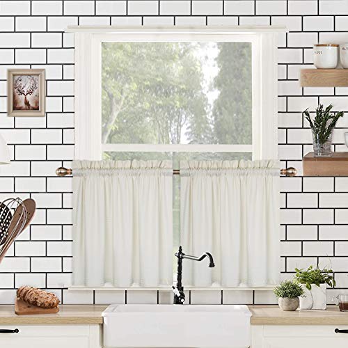 LinTimes Küchen-Vorhänge, Stufen Bistro-Vorhänge Kurze Fenstervorhänge wasserabweisend, Café mit geprägtem Strukturiertem Waffelmuster, 76 cm Breite x 61 cm Länge, Creme, 2er-Set von LinTimes