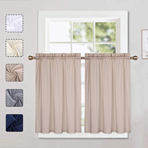 LinTimes Küchenvorhänge, Küchenvorhänge, Stufenvorhänge, halbes Fenster, Kurze Vorhänge für kleine Fenster mit Schlitz Oben, 76,2 cm B x 91,4 cm L, Taupe, 2 Stück von LinTimes