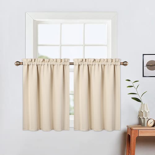 LinTimes Kurze Fenstervorhänge,Verdunkelungsvorhang für Küche Fenster,Thermische Fensterbehandlung und Cafe-Vorhang zur Raumverdunkelung 66cmx91cm(26x36 inch),2 er Set Beige von LinTimes