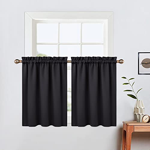 LinTimes Kurze Fenstervorhänge,Verdunkelungsvorhang für Küche Fenster,Thermische Fensterbehandlung und Cafe-Vorhang zur Raumverdunkelung 66cmx91cm(26x36 inch),2 er Set Schwarz von LinTimes