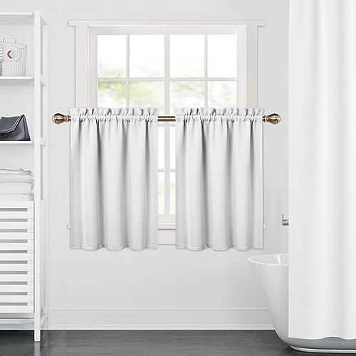 LinTimes Kurze Fenstervorhänge,Verdunkelungsvorhang für Küche Fenster,Thermische Fensterbehandlung und Cafe-Vorhang zur Raumverdunkelung 66cmx91cm(26x36 inch),2 er Set Weiß von LinTimes