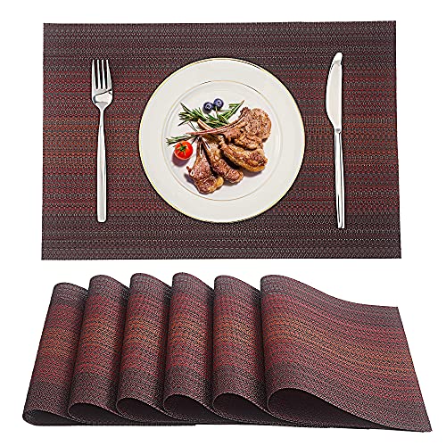 LinTimes Platzset 6er Set, Platzset rutschfest Abwaschbar PVC, Hitzebeständig Platzdeckchen für Zuhause Restaurant Speisetisch Rot, 45x30cm von LinTimes