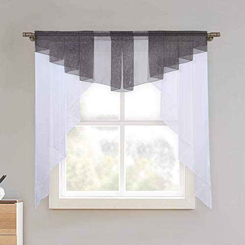 LinTimes Scheibengardine Tunnelzug Kleine Vorhänge Halbtransparente Voile Vorhänge Cafe Vorhänge Kleine Fenstervorhänge Kleine Fenstervorhänge Fentergardine Dekoschals Volant, Grau, 100cm * 100cm von LinTimes