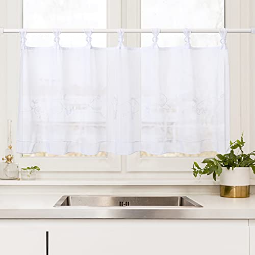 LinTimes Scheibengardine Voile Bistrogardine, Bestickt Kurzstore Transparente Gardine StoresWeiß, 45 * 120 cm von LinTimes
