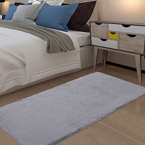 LinTimes Teppich Flauschiger Teppich aus Kunstfell Hasenfell Kurzfell Hochflor Fell-Teppich für Wohnzimmer oder Schlafzimmer Bett-Vorleger Grau 80 x120cm von LinTimes