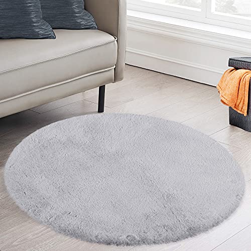 LinTimes Teppich Flauschiger Teppich aus Kunstfell Hasenfell Kurzfell Hochflor Fell-Teppich für Wohnzimmer oder Schlafzimmer Bett-Vorleger Grau Runden 60 x 60cm von LinTimes