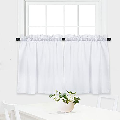 LinTimes Küchenvorhänge Wasserabweisende Scheibengardinen Waffel halbtransparente Bistrogardinen landhausstil für Küche,Badezimmer,Weiß,76x60cm,2 Stück von LinTimes