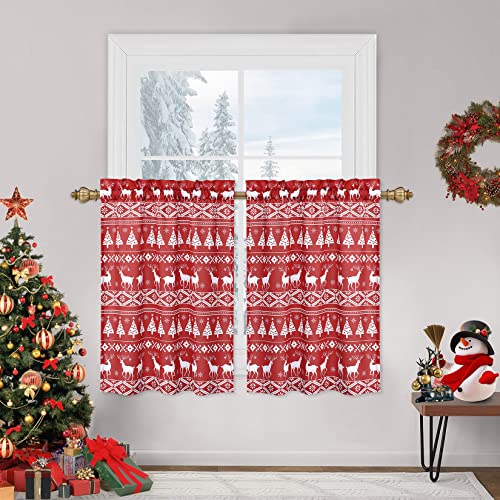 LinTimes Vorhänge für Küchenfenster Merry Christmas Farm Window Treatment Stangentasche für Schlafzimmer Badezimmer Waschküche 27x24 Zoll, 2 Paneele Rot von LinTimes