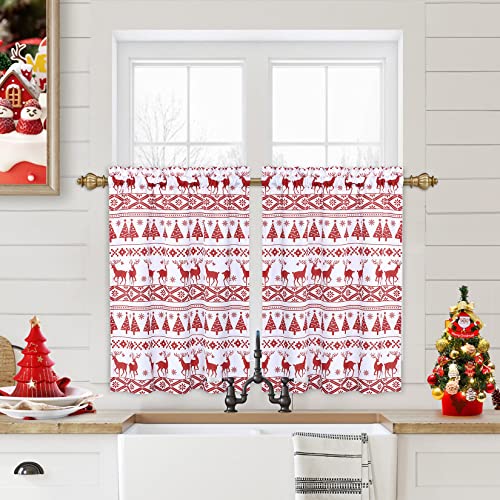 LinTimes Vorhänge für Küchenfenster Merry Christmas Farm Window Treatment Stangentasche für Schlafzimmer Badezimmer Waschküche 27x30 Zoll, 2 Paneele Weiß von LinTimes