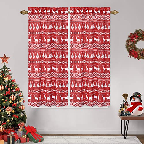 LinTimes Vorhänge für Küchenfenster Merry Christmas Farm Window Treatment Stangentasche für Schlafzimmer Badezimmer Waschküche 27x45 Zoll, 2 Paneele Rot von LinTimes