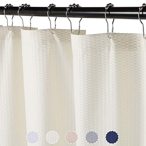 LinTimes Waffel Duschvorhang,Stoff Textil Wasserdicht Badewanne Vorhang Schwerer Shower Curtain Badezimmer,182x182cm,Sahne von LinTimes
