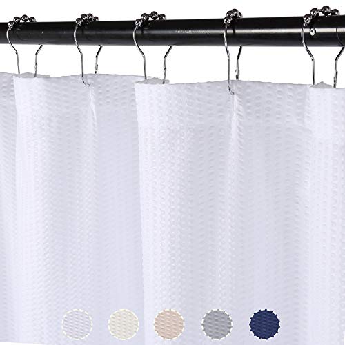 LinTimes Waffel Duschvorhang,Stoff Textil Wasserdicht Badewanne Vorhang Schwerer Shower Curtain Badezimmer,182x182cm,Weiß von LinTimes