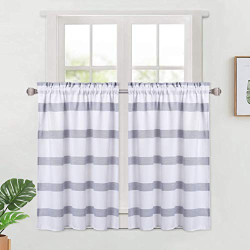 LinTimes Waffelriegel Küchenvorhänge, Moderne Kurze Vorhänge für Cafévorhänge Bauernhaus Stangenvorhänge Tragen Stoffvorhänge für Kurze Fenster, 2er-Set Navy Blue B 76 cm x H 76cm von LinTimes