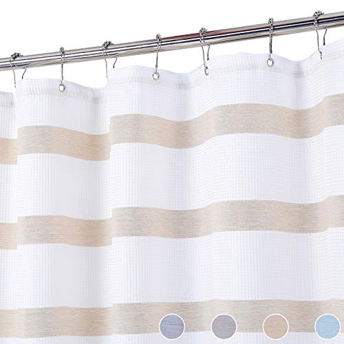 LinTimes Waschbar Waffel Duschvorhänge, Hotel Luxury Spa Wasserabweisende Duschvorhänge Stoff Polyester Badewanne Vorhang, 88cm*182cm, Natürlich von LinTimes