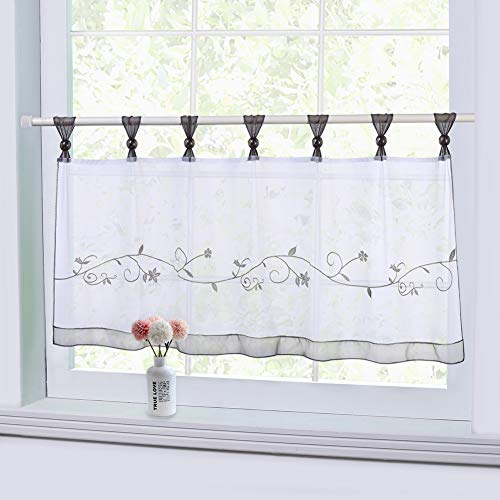 LinTimes bestickte Cafe Vorhang Fenster Tier Vorhang, Semi Sheer Vorhang Fenster Behandlung Registerkarte Top Voile Fenstervorhang, Tier halbe Fenstervorhänge für Küche Wohnzimmer, grau, 60 * 145 cm von LinTimes