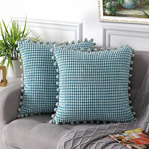 LinTimes werfen Kissenbezug mit Pom Pom Kord Weich Solide Dekorative Quadrat Große Kerne Mais Kissenbezüge für Sofa Stuhl Couch/Schlafzimmer 18x18 Zoll, 45x45 cm von LinTimes