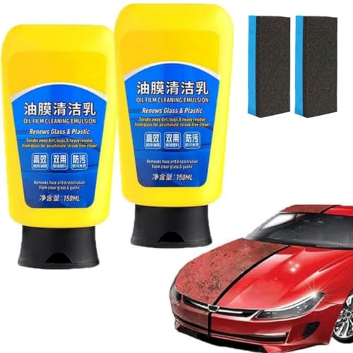 2 Bottles of 150ml Oil Film Emulsion Glass Cleaner,Quick Effect Coating Agent,Car Windshield Oil Film Cleaning Emulsion,Quickly Coat Car Wax Polish Spray with Sponges for Auto and Home. von LinZong