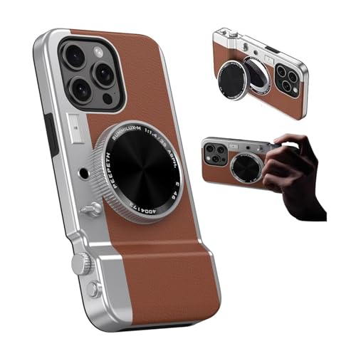 Magnetic Mirror Camera Phone Case for iPhone 15 14 13 Pro Max,Multifunctional Integrated Leather Back Cover Soft TPU Protector,Cute 3D Cartoon Vintage Shell von LinZong