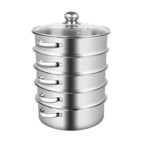5-Stufiger Dampfgarer, 26 cm Edelstahl-Dampfgarer Mit Glasdeckel, Dampfgarer-Kochtopf-Set, Für Alle Arten Von Kochgeschirr Geeignet, Spülmaschinenfest von Linanty