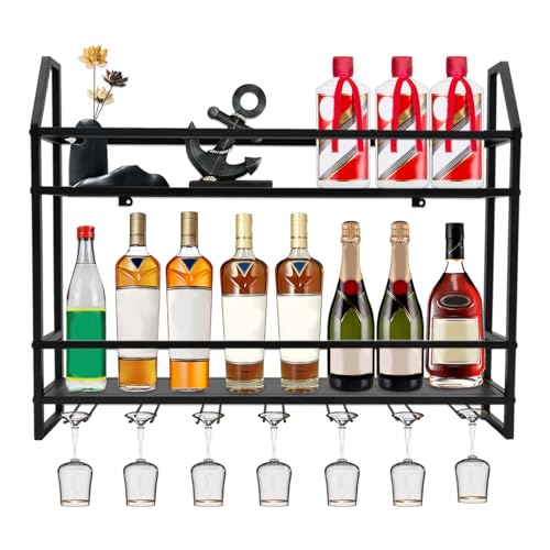 Linanty Wandmontiertes Weinregal, Weinpräsentationsregal mit Glashalter, 30kg Tragkraft, Stahl Weinregale für Bar, Küche, Restaurant, Schwarz, 80 × 12 × 62 cm Linanty Wandmontiertes Weinregal, Weinpräsentationsregal mit Glashalter, 30kg Tragkraft, Stahl Weinregale für Bar, Küche, Restaurant, Schwarz, 80 × 12 × 62 cm von Linanty