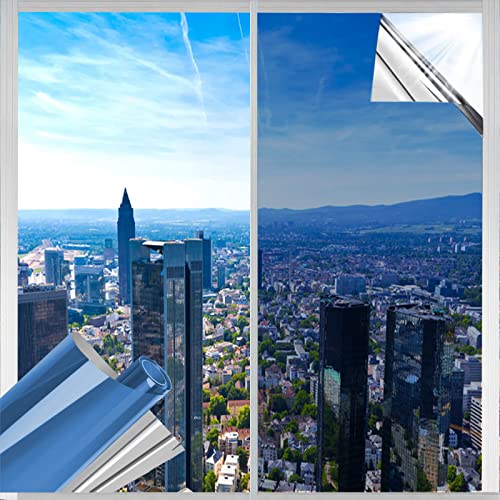 Spiegelfolie Fenster Sichtschutz Fensterfolie Selbsthaftend UV-Schutz Sonnenschutzfolie Fenster Innen oder Außen Statisch Einseitig Klebefolie für Haus Büro von Linarun
