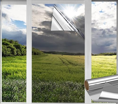 Fenster Sichtschutz Folie Spiegelfolie Einseitig durchsichtig Reflektierende Fensterfolie Sonnenschutz Wärmeisolierung für Büro und Haus von Linarun