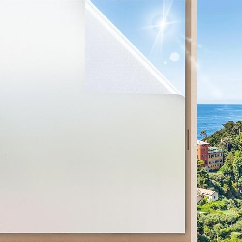 Fensterfolie Blickdicht Sichtschutzfolie Milchglasfolie Selbstklebend Folie Fenster Anti-UV Milchfolie Statisch Kleberlos für Büro Badzimmer von Linarun