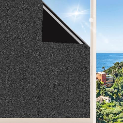 Fensterfolie Sichtschutzfolie Fenster Schwarz Milchglasfolie Selbstklebend Blickdicht Folie Anti-UV, Statische Privatsphäre Schutzfolie Matt Für Bad Büro Wohnzimmer von Linarun