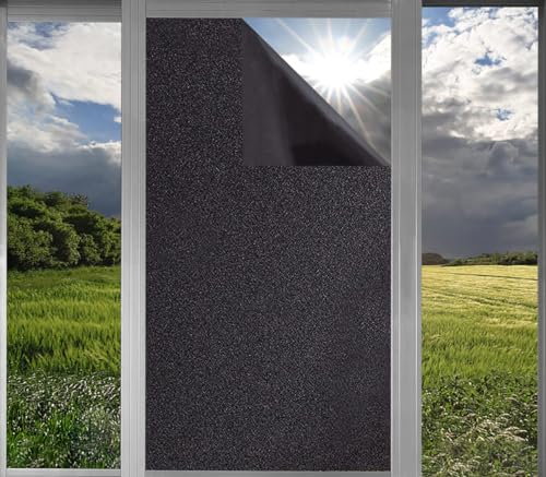 Fensterfolie Sichtschutzfolie Fenster Schwarz Milchglasfolie Selbstklebend Blickdicht Folie Anti-UV, Statische Privatsphäre Schutzfolie Matt Für Bad Büro Wohnzimmer von Linarun