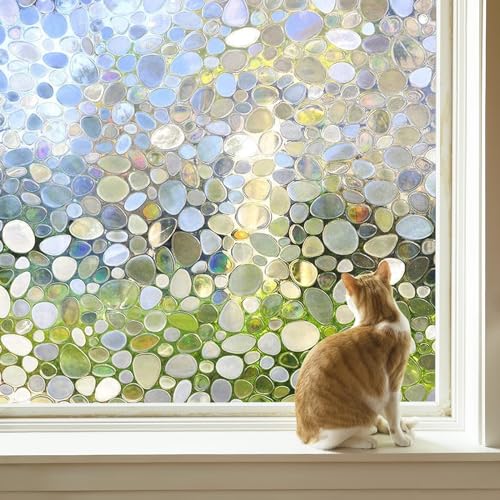 Fensterfolie Sichtschutzfolie Ohne Klebstoffe 3D Regenbogeneffekt unter Licht, Statisch Folie Regenbogen Folie Fenster Sichtschutz Anti-UV von Linarun