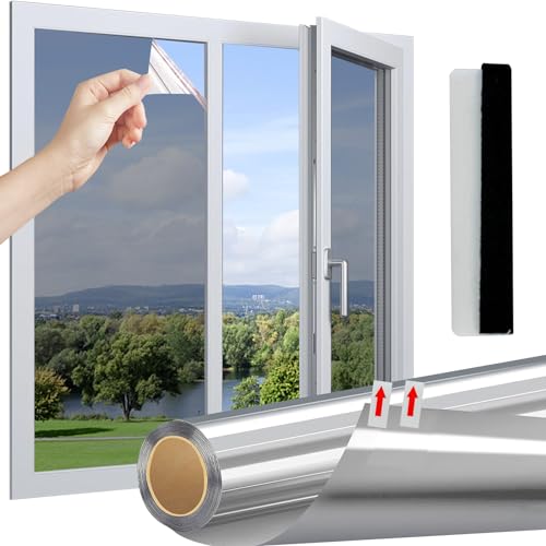 Linarun Spiegelfolie Selbstklebend Fenster Sonnenschutzfolie Sichtschutz Wärmeisolierung Dachfenster innen oder außen UV-Schutz für Büro und Haus Silber 40 x 400 cm von Linarun