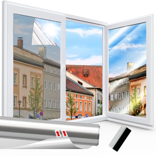 Spiegelfolie Fenster Sichtschutz Selbstklebend Fensterfolie Wärmeisolierung Reflektierende Dachfenster Folie Sonnenschutzfolie UV-Schutz Innen oder Außen für Haus Geschäfte Büro von Linarun