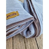 Musselindecke Hellblau Grau , Größen Wählbar Decke Aus Musselin 4 Lagig Kuscheldecke Wellness Sommerdecke Tagesdecke Skandi Skandidesign von LinasTraumwerkstatt