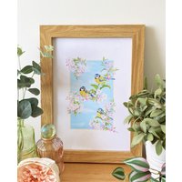 Aquarell Vögel | Blaumeise & Apfelblüte Kunstdruck A5/A4/A3 Illustration Gartenvögel Muttertagsgeschenk Geburtstagsgeschenk von LincolnGreenDesigns