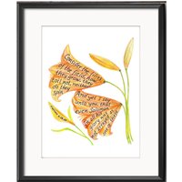 Lilies Scripture Design Kunstdruck, Buntstiftgrafik Mit Bibelvers von LindaRobbsArt