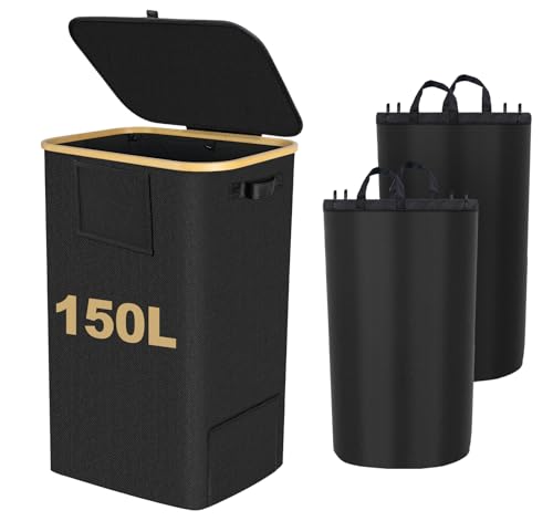150L Schwarz Faltbarer Wäschekorb mit Deckel,Großer Wäschesammler aus strapazierfähigem Kunststoff, wasserdichter Wäscheturm für Schrankaufbewahrung, schmal Design platzsparend 150L Schwarz Faltbarer Wäschekorb mit Deckel,Großer Wäschesammler aus strapazierfähigem Kunststoff, wasserdichter Wäscheturm für Schrankaufbewahrung, schmal Design platzsparend von Lindahandel