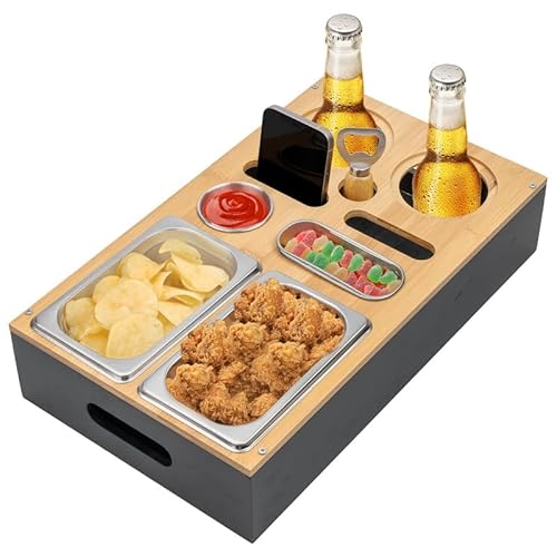 Lindahandel Couchbar Snackbox,Snackbox mit Fächern,Sofatablett Snackspender mit Snackschale,2 Getränkehalter Handyhalterung,mit Untersetzer,Geschenke für männer von Lindahandel