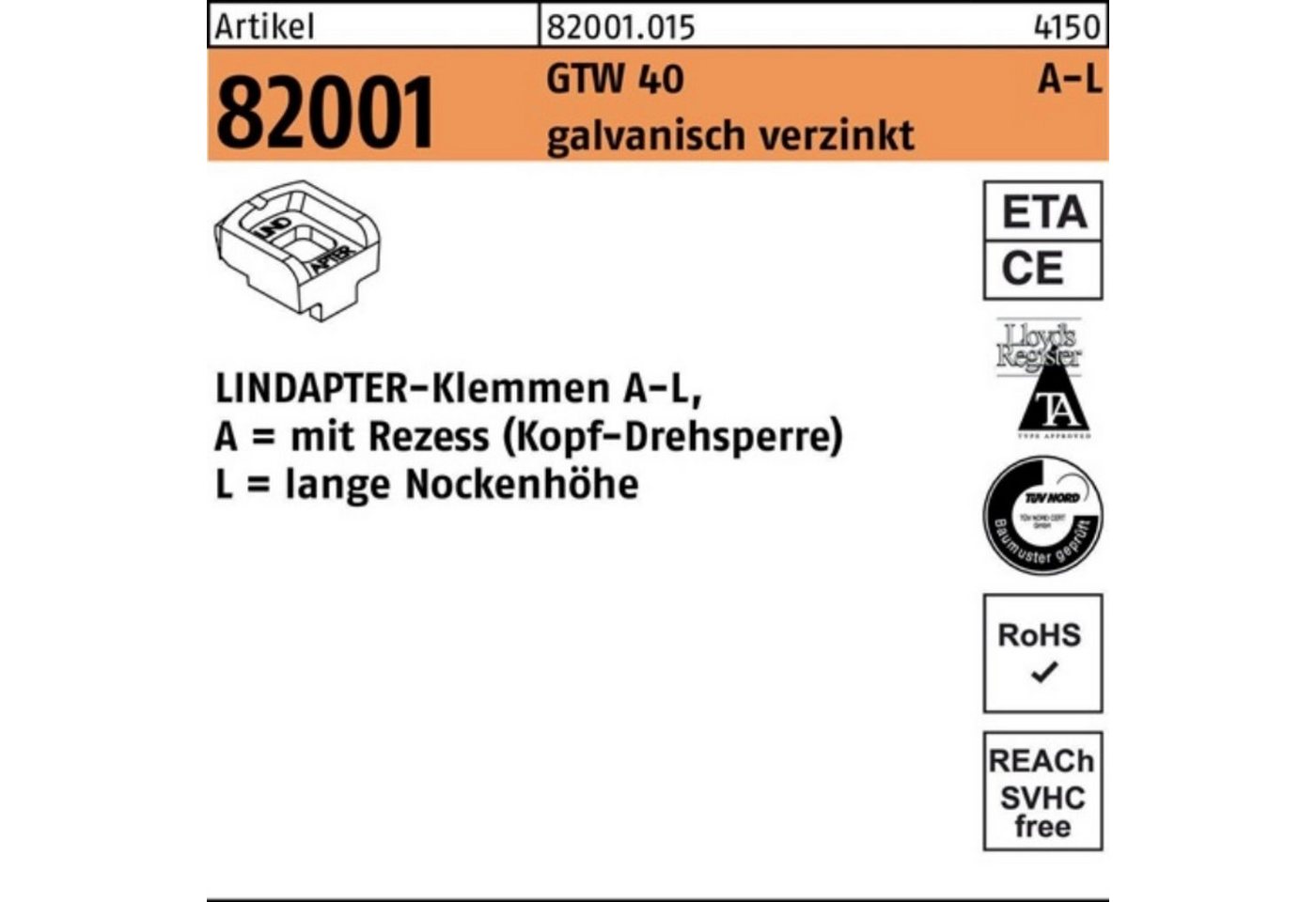 Lindapter Klemmen 100er Pack Klemmen R 82001 GTW 40 LM 12/9,5 galv.verz. 1 Stück LINDAP von Lindapter