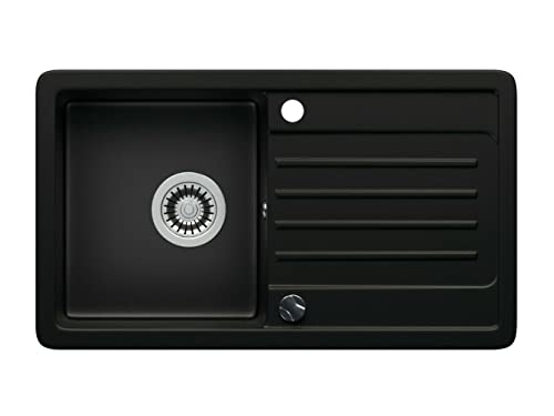 LINDBERGH® Küchen Granit-Spüle Schwarz "VEL44" mit Siphon, Verbundstoffe Made in Germany, Spülen Küche Matt Küchenspüle Spülbecken Kitchen Waschbecken Sinks Einbauspüle, inkl. Imprägnierung von Lindbergh Spülen