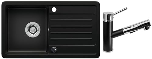 RLINDBERGH® Küchen Granit-Spüle Schwarz "VEL44 + 1-Nero" Siphon, Verbundstoffe Made in Germany, Spülen Küche Küchenspüle Spülbecken Kitchen Waschbecken Sinks Einbauspüle, inkl. Imprägnierung von Lindbergh Spülen