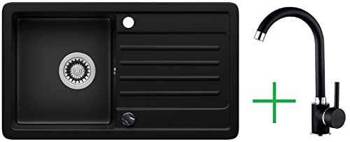 LINDBERGH® Küchen Granit-Spüle Schwarz "VEL44 + 1-Galo" mit Siphon, Verbundstoffe Made in Germany, Spülen Küche Küchenspüle Spülbecken Kitchen Waschbecken Sinks Einbauspüle, inkl. Imprägnierung von Lindbergh Spülen