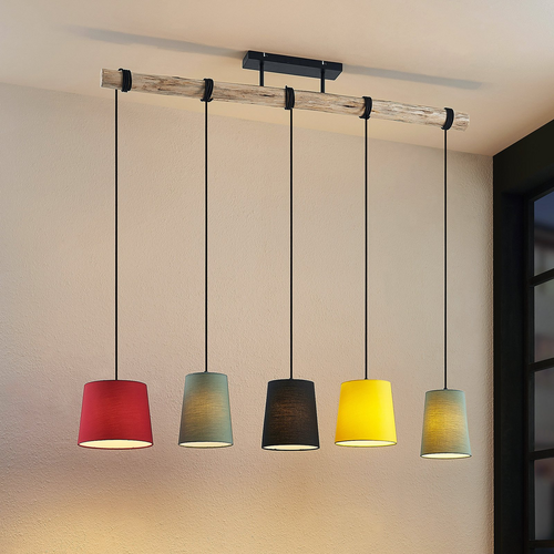 Lindby Amilia Hängeleuchte Hängelampe Lampe Leuchte 5 Fl. E27 Holz Eisen Bunt B-Ware von Lindby