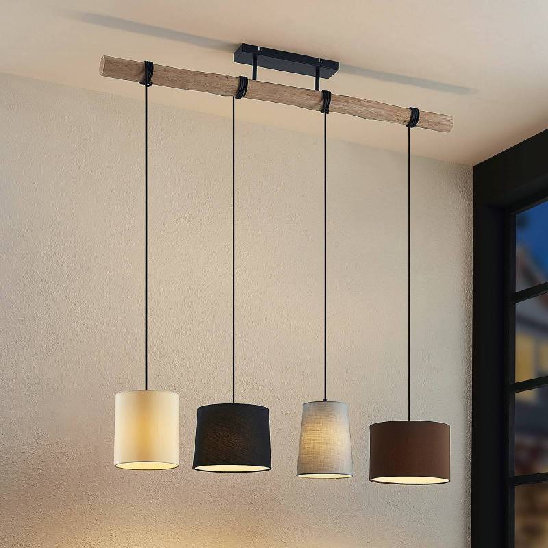Lindby Hängeleuchte Amilia, Stoff, 4-flg., grau/beige, E27 von LINDBY