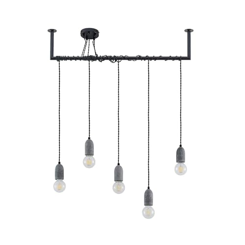 Lindby Beton Pendelleuchte 'Doravio' (Vintage, Industriell) in Schwarz aus Beton, Metall u.a. für Wohnzimmer & Esszimmer (5 flammig, E27) - Deckenlampe, Esstischlampe, Hängelampe, Hängeleuchte von Lindby