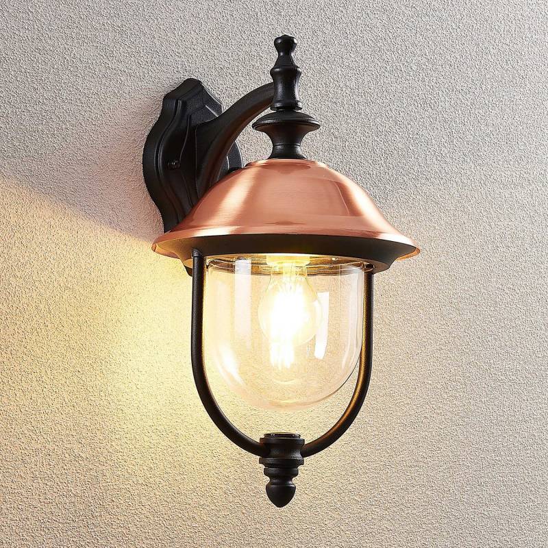 Lindby Clint Außenwandleuchte Wandleuchte Lampe Laterne E27 Alu Schwarz Kupfer B-Ware von Lindby