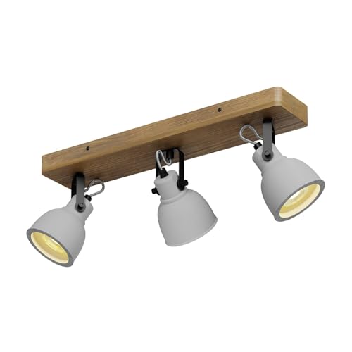 Lindby Deckenlampe Beton Kiefernholz, drehbar und schwenkbar, Deckenstrahler 3x GU10 max. 5W, ohne Leuchtmittel, Strahler, Spot, Wohnzimmerlampe von Lindby