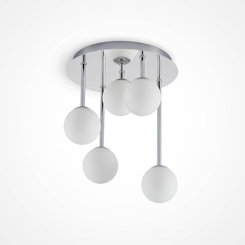Lindby Deckenlampe Glas weiß Ø 27 cm, Deckenleuchte Hängelampe 5x G9 ohne Leuchtmittel Esszimmerleuchte Wohnzimmerlampe Schlafzimmerlampe von Lindby