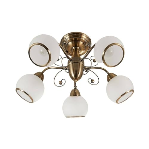 Lindby Deckenlampe Glas Metall altmessing, Deckenleuchte Ø 59 cm, 5x E14 max. 40W, ohne Leuchtmittel, Wohnzimmerlampe, Schlafzimmer, Flur, Büro von Lindby