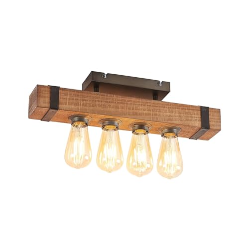 Lindby Deckenlampe 'Sverina' (Landhaus, Vintage, Rustikal) aus Holz u.a. für Wohnzimmer & Esszimmer (4 flammig, E27) - Deckenleuchte, Lampe, Wohnzimmerlampe von Lindby